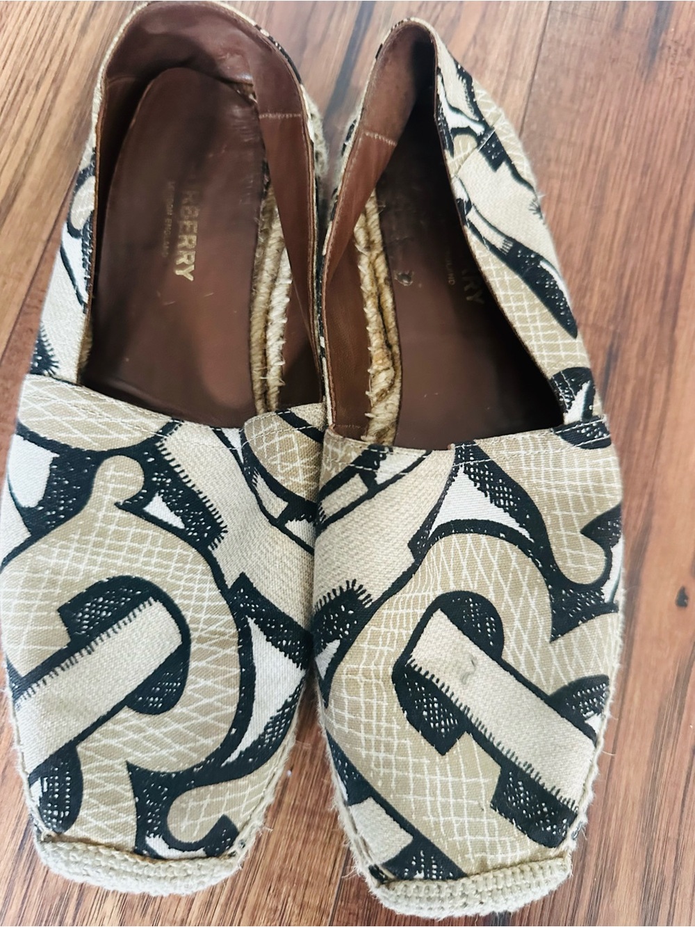 Burberry Beige and Black Monogram Canvas Espadrilles